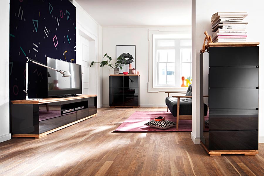 meuble de salon design noir et bois massif